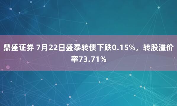 鼎盛证券 7月22日盛泰转债下跌0.15%，转股溢价率73.71%
